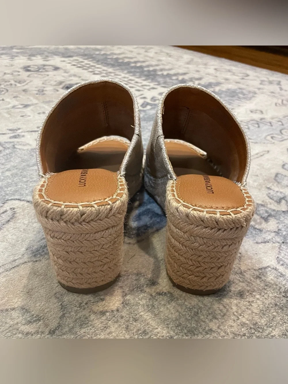 Lucky Brand Cream Textured Espadrille Wedge Mules